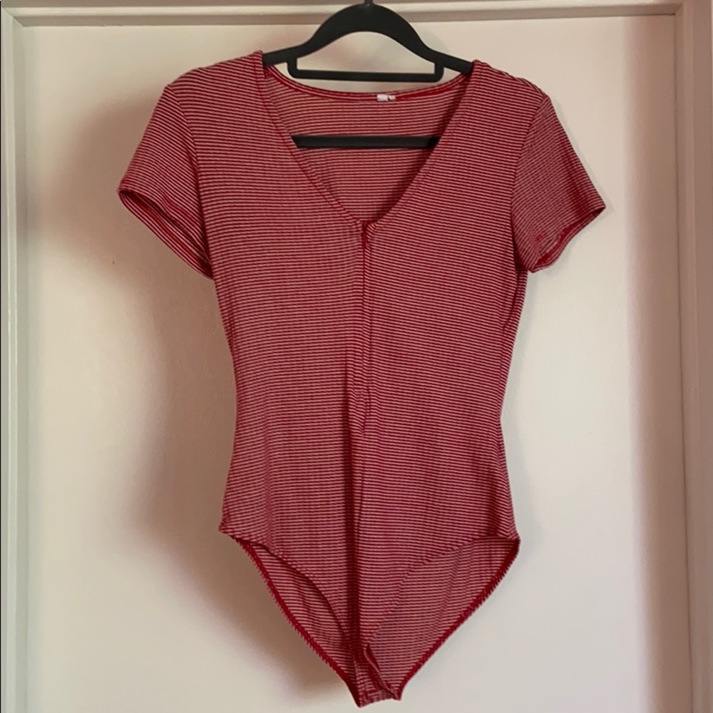 Red and White Stripped Bodysuit